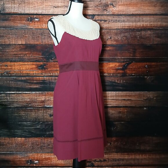 Floreat Anthropologie Dress 6 Retro Raspberry Crochet Yoke Collar Pockets - Picture 9 of 12